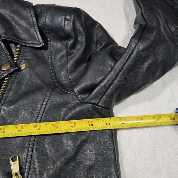 Free People Black Faux Leather Jacket with Gold Zippers - Picture 12 of 14